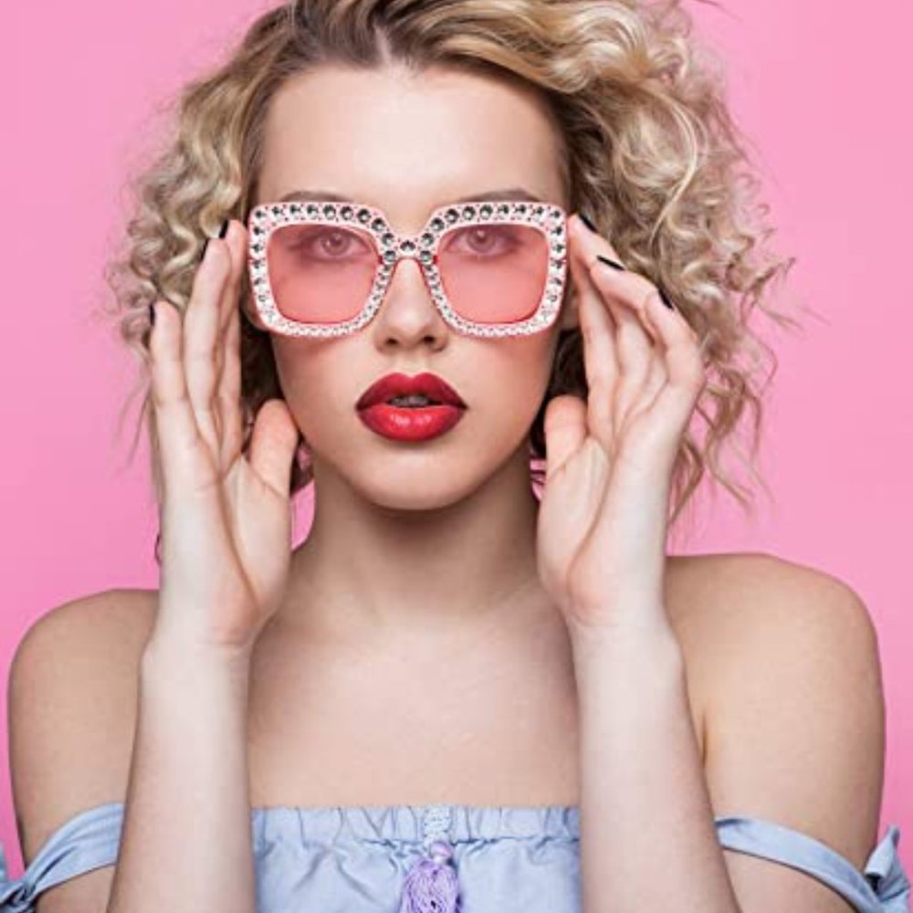 Oversize Square Plastic Sunglasses Orange Frame & Tint Lenses